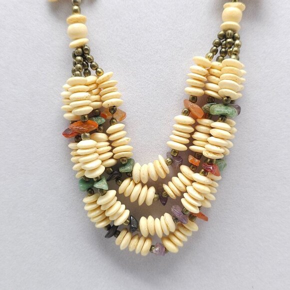 Handcrafted Multilayer Elephant Beaded Necklace With Natural Stones - Picture 2 of 4